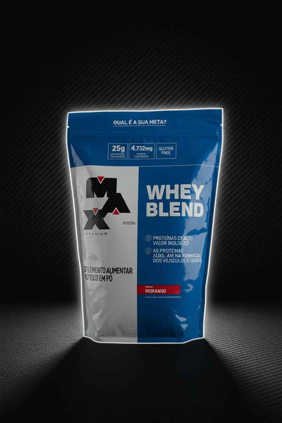 . MAX Titanium Whey Blend Strawberry flavor protein supplement rich in amino acids, ideal for post-workout nutrition.